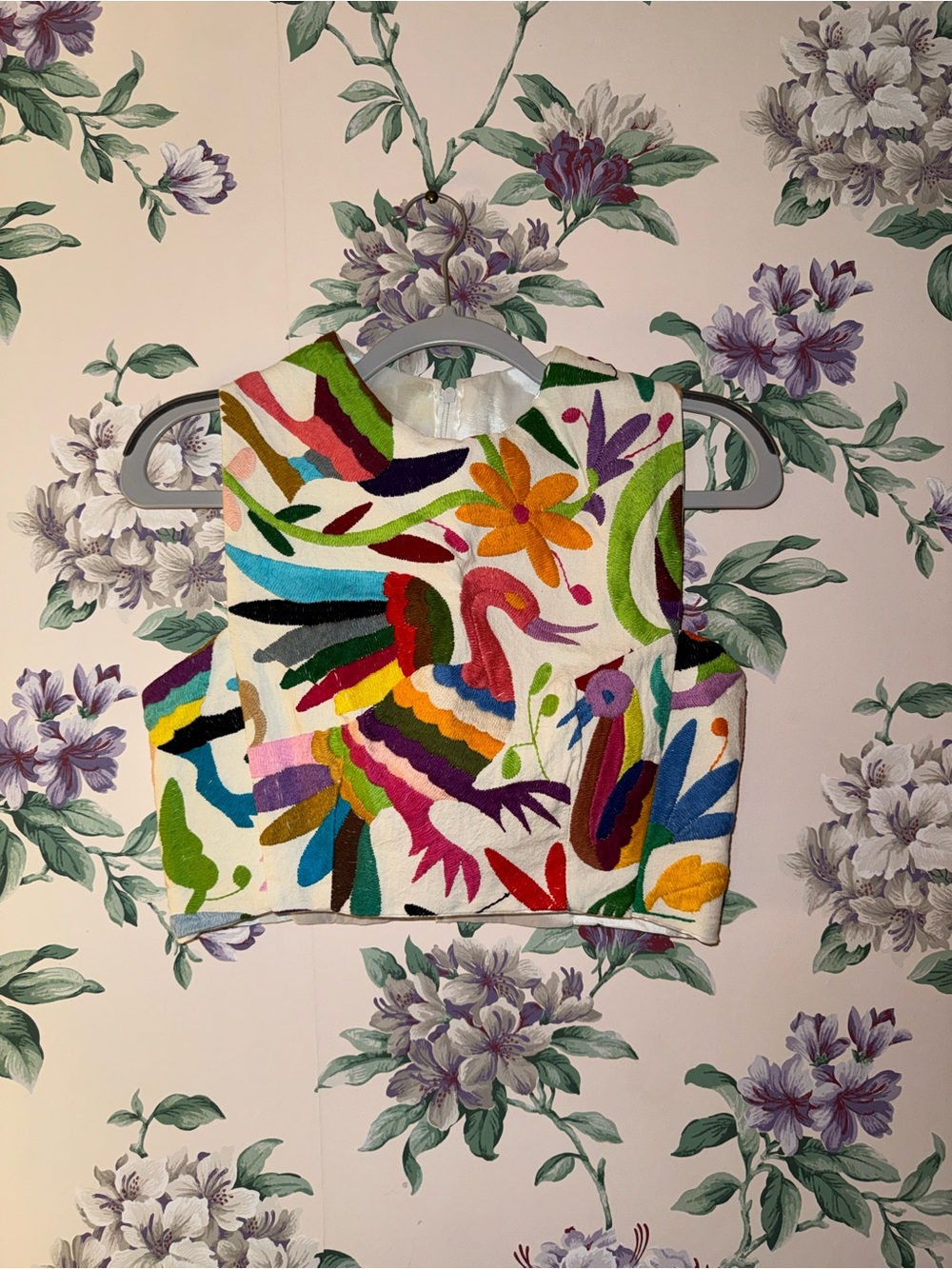 Embroidered Multicolor Floral & Bird Crop Top